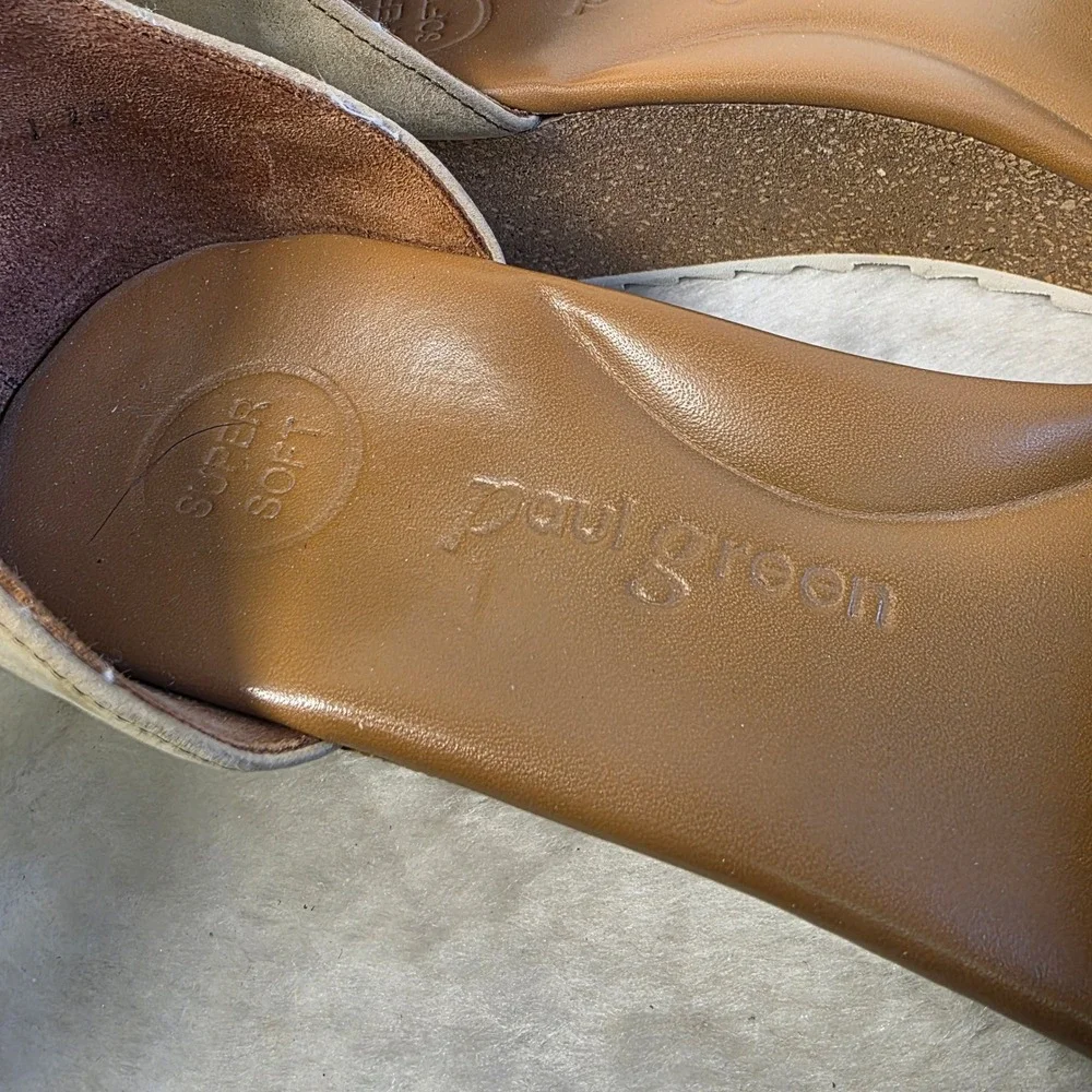 Paul Green Ankle Strap Micro Wedge Sandals Tan Brown Leather Women 8.5 Excellent